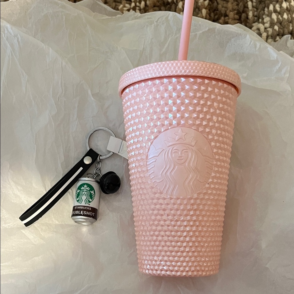 NWT Starbucks Pink Studded Tumbler with Double Shot Keychain - Picture 2 of 6